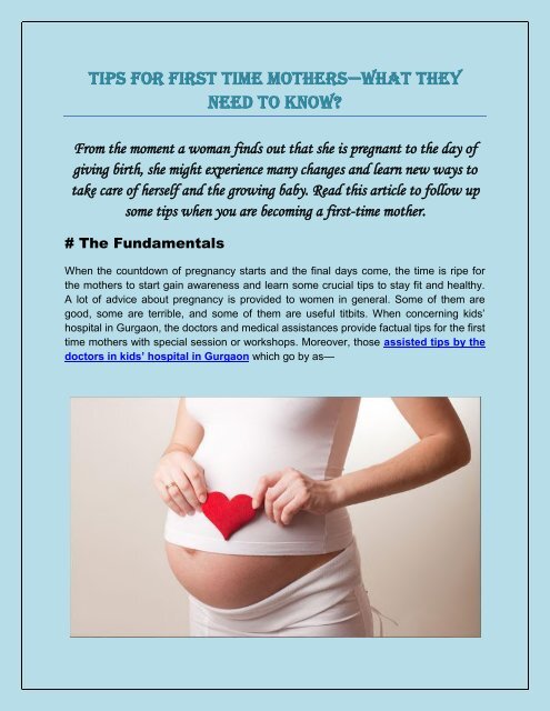 Tips For First Time Mothers—What They Need To Know