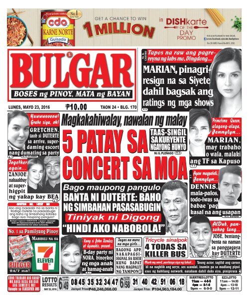 May 23, 2016 BULGAR: BOSES NG PINOY, MATA NG BAYAN