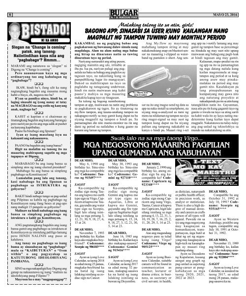 May 23, 2016 BULGAR: BOSES NG PINOY, MATA NG BAYAN