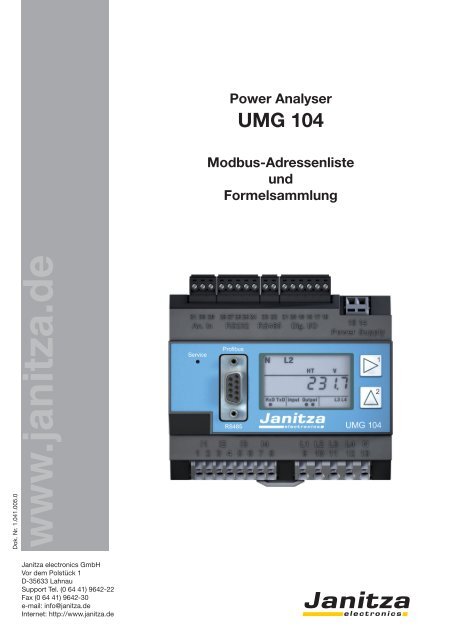 Power Analyser UMG 104 Modbus-Adressenliste und ...