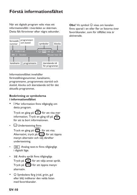 Philips T&eacute;l&eacute;viseur - Mode d&rsquo;emploi - SWE