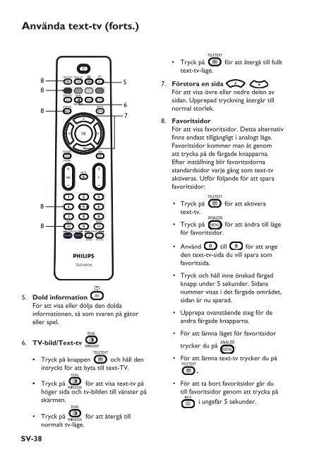 Philips T&eacute;l&eacute;viseur - Mode d&rsquo;emploi - SWE