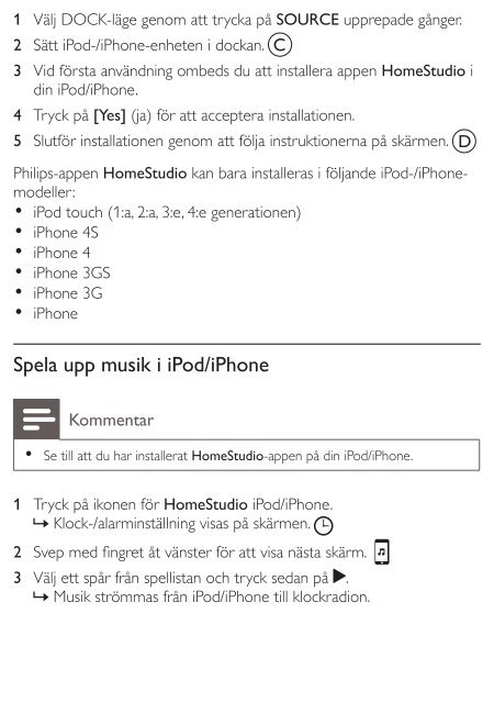 Philips Radio-r&eacute;veil pour iPod/iPhone - Mode d&rsquo;emploi - SWE