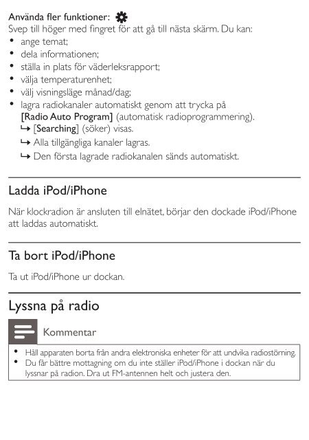 Philips Radio-r&eacute;veil pour iPod/iPhone - Mode d&rsquo;emploi - SWE