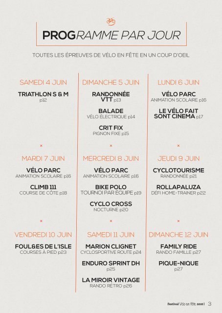 Festival Vélo en fête 2016 - Le Programme