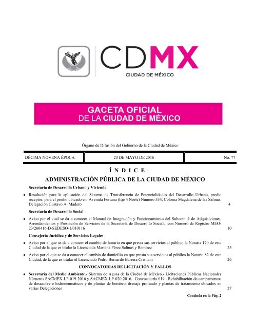 Í N D I C E ADMINISTRACIÓN PÚBLICA DE LA CIUDAD DE MÉXICO