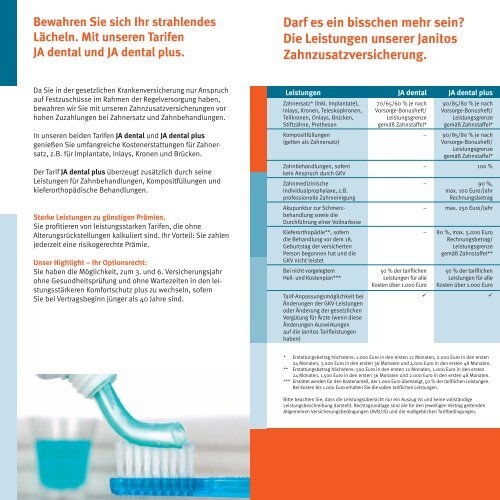 Janitos Dental Flyer - Janitos Versicherung AG