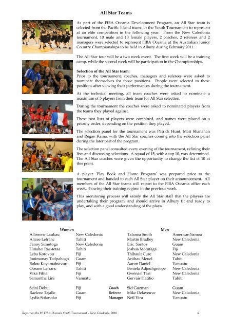 8th Oceania Youth Basketball Tournament Report ... - Fiba Oceania