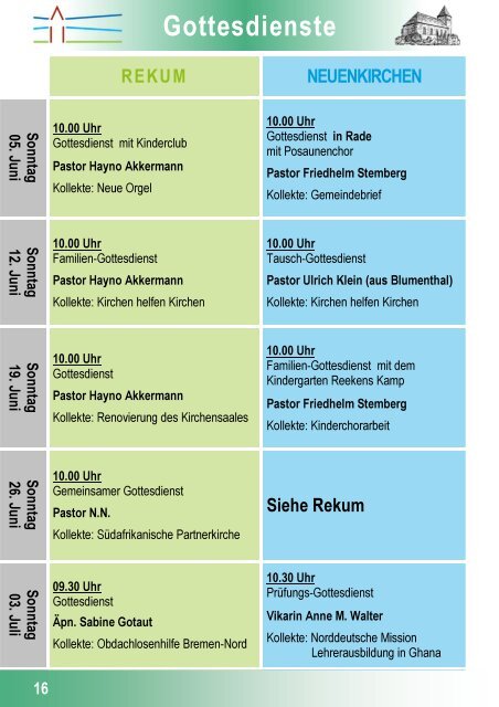 Gemeindebrief Rekum Juni / Juli 2016