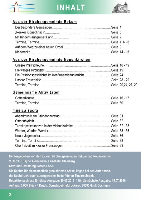 Gemeindebrief Rekum Juni / Juli 2016