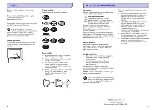 Philips T&eacute;l&eacute;viseur - Mode d&rsquo;emploi - LIT