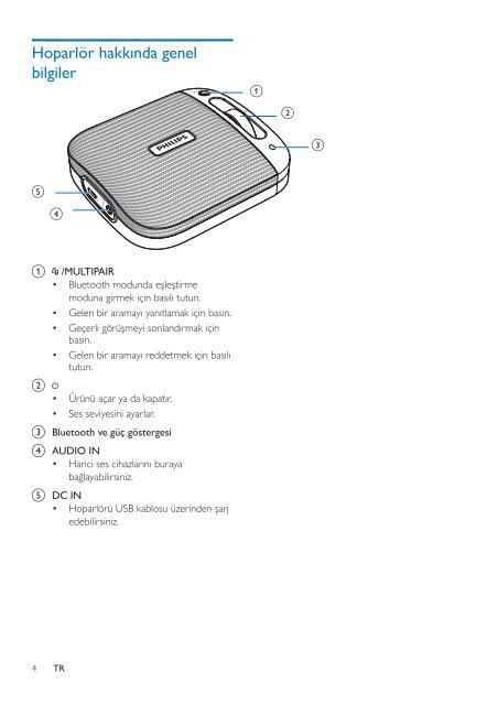 Philips Enceinte portable sans fil - Mode d&rsquo;emploi - TUR