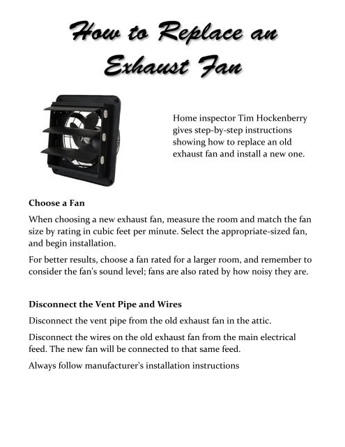 How To Replace An Exhaust Fan