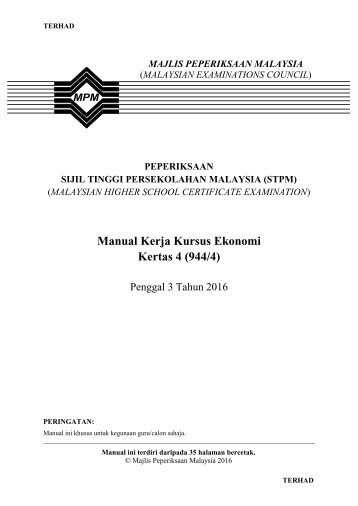 Manual Kerja Kursus Ekonomi Kertas 4 (944/4)