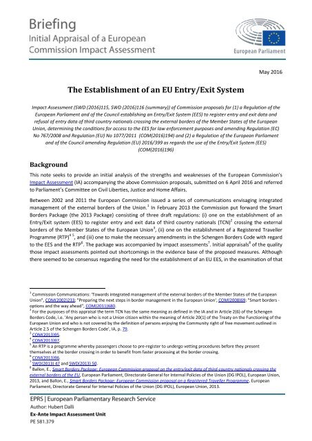 The Establishment Of An EU Entry/Exit System