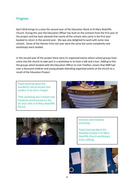 St Mary Redcliffe Church - Education Year 2 Progress Report