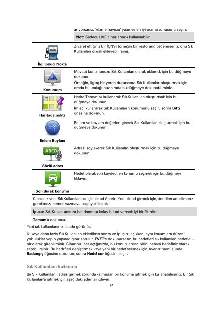 TomTom GO LIVE 1000 - PDF mode d'emploi - T&uuml;rk&ccedil;e