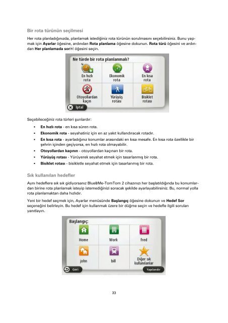 TomTom Blue &amp; Me TomTom 2 Guide de r&eacute;f&eacute;rence - PDF mode d'emploi - T&uuml;rk&ccedil;e