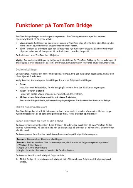 TomTom Bridge Guide de r&eacute;f&eacute;rence - PDF mode d'emploi - Dansk