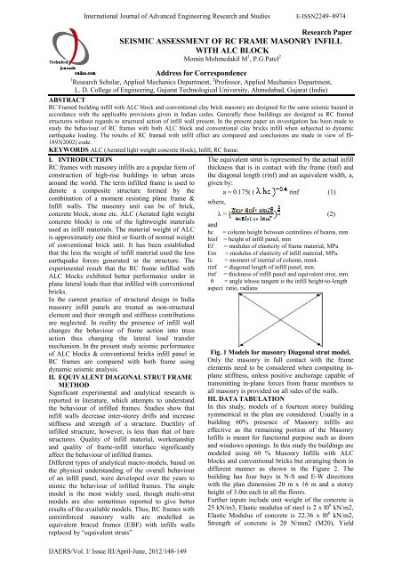 seismic assessment of rc frame masonry infill - Call for papers ...