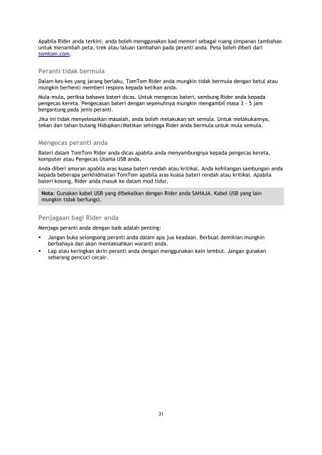 TomTom Rider 400 / 40 - PDF mode d'emploi - Malay