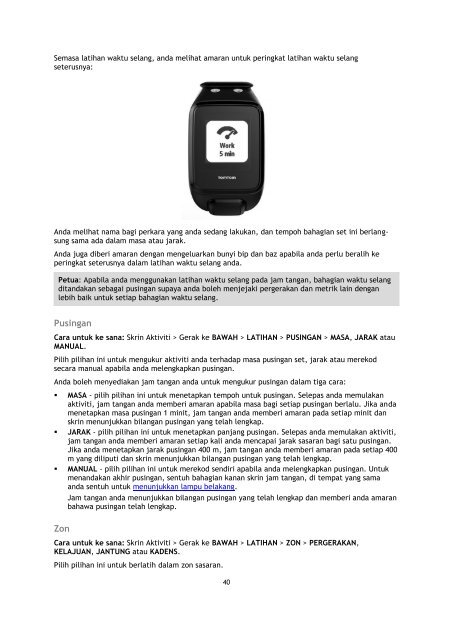 TomTom Guide de r&eacute;f&eacute;rence Spark / Runner 2 - PDF mode d'emploi - Malay