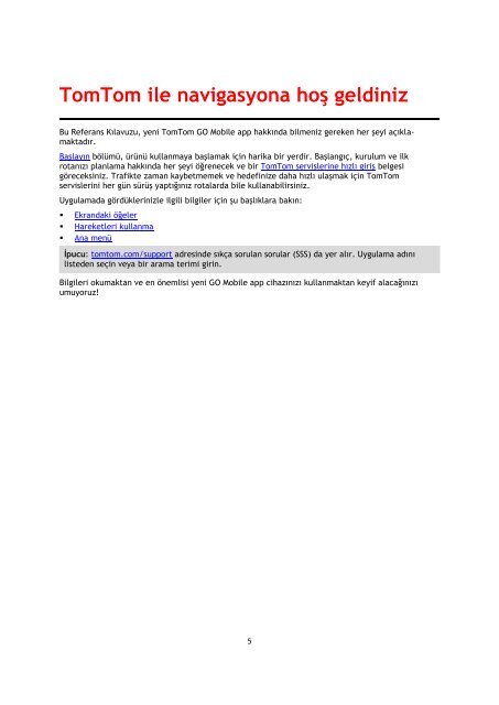 TomTom TomTom GO Mobile Guide de r&eacute;f&eacute;rence - PDF mode d'emploi - T&uuml;rk&ccedil;e