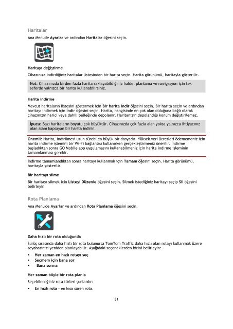 TomTom TomTom GO Mobile Guide de r&eacute;f&eacute;rence - PDF mode d'emploi - T&uuml;rk&ccedil;e