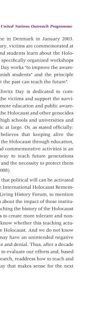 THE HOLOCAUST AND THE UNITED NATIONS OUTREACH PROGRAMME