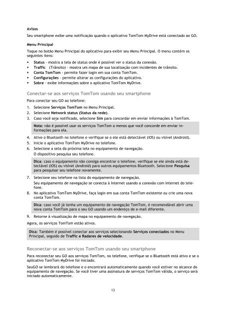 TomTom GO 40 - PDF mode d'emploi - Portugu&ecirc;s do Brasil