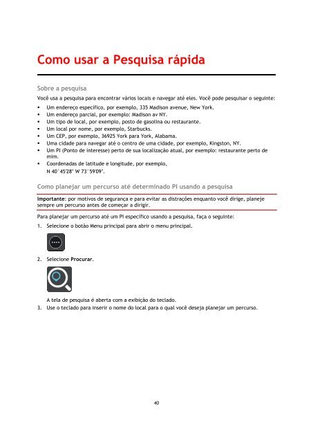 TomTom GO 40 - PDF mode d'emploi - Portugu&ecirc;s do Brasil
