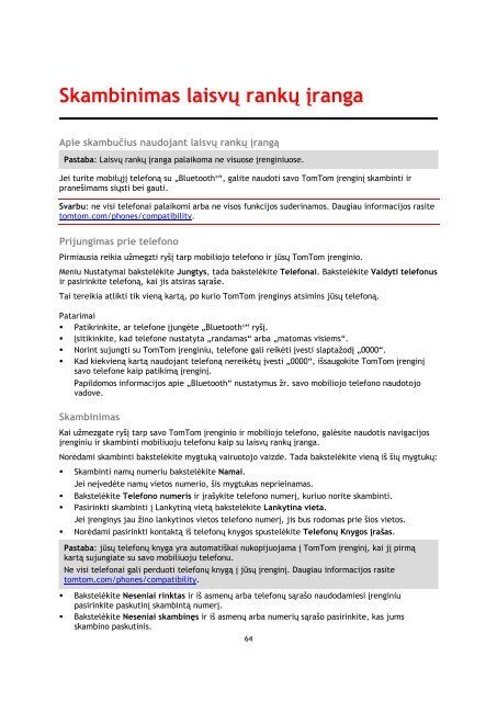 TomTom Start 60 - PDF mode d'emploi - Lietuvi&scaron;kai