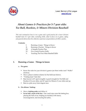 About Games & Practices for 5-7 year olds: Tee Ball, Rookies ...