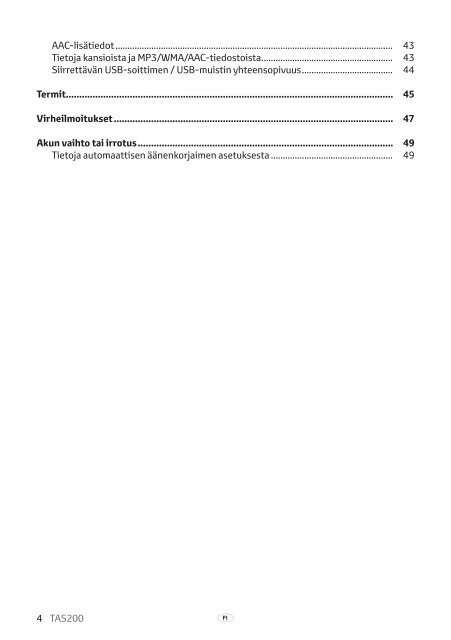 Toyota TAS200 - PZ420-00212-FI - TAS200 (Finnish) - mode d'emploi