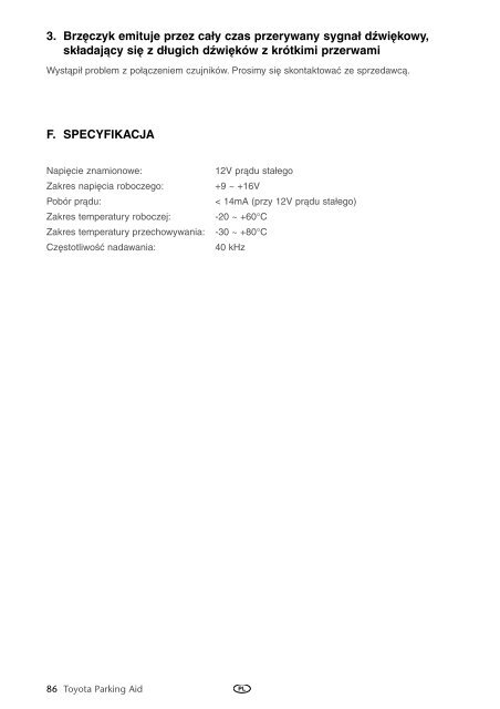 Toyota Toyota Parking Aid 400 - PZ464-00420-40 - Toyota Parking Aid 400 - mode d'emploi