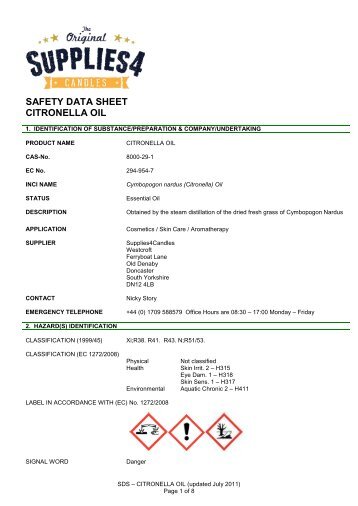 SAFETY DATA SHEET CITRONELLA OIL