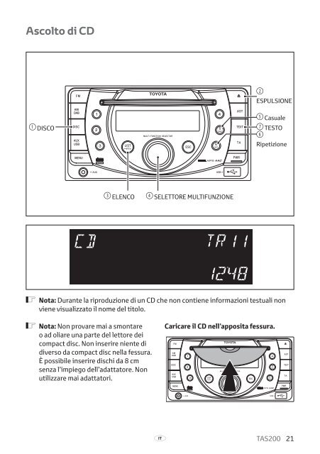 Toyota TAS200 - PZ420-00212-IT - TAS200 (Italian) - mode d'emploi