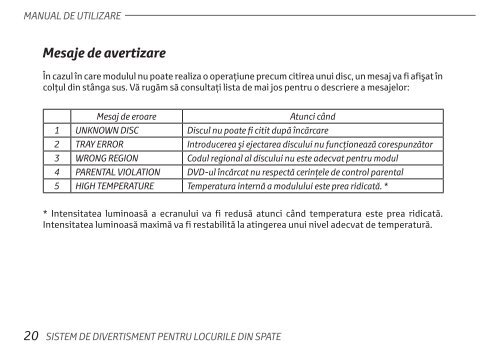 Toyota Rear Entertainment System - PZ462-00207-00 - Rear Entertainment System - Romanian - mode d'emploi