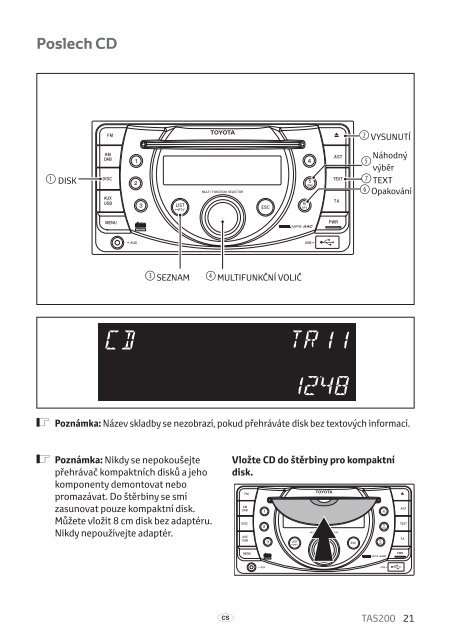 Toyota TAS200 - PZ420-00212-CS - TAS200 (Czech) - mode d'emploi