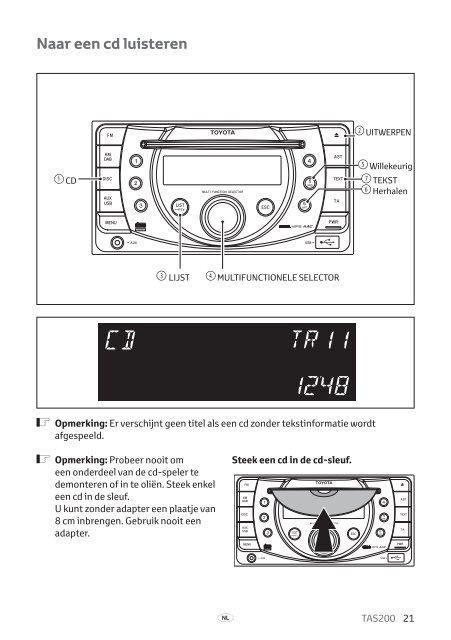 Toyota TAS200 - PZ420-00212-NL - TAS200 (Dutch) - mode d'emploi