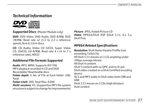 Toyota Rear Entertainment System - Pz462-00207-00 - Rear Entertainment System - English - mode d'emploi