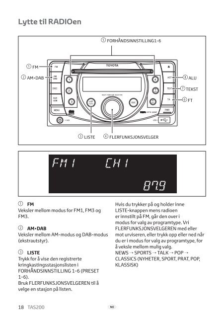 Toyota TAS200 - PZ420-00212-NO - TAS200 (Norwegian) - mode d'emploi