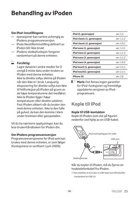 Toyota TAS200 - PZ420-00212-NO - TAS200 (Norwegian) - mode d'emploi