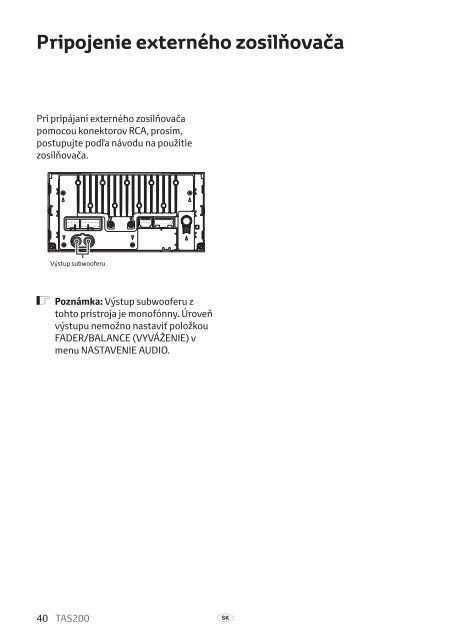 Toyota TAS200 - PZ420-00212-SK - TAS200 (Slovak) - mode d'emploi