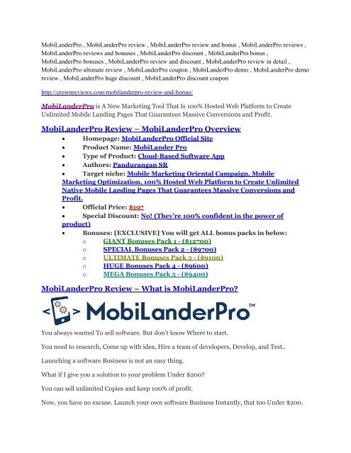 MobiLanderPro review-SECRETS of MobiLanderPro and $16800 BONUS