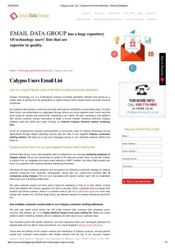 Email Marketing List of Calypso Users and Customers