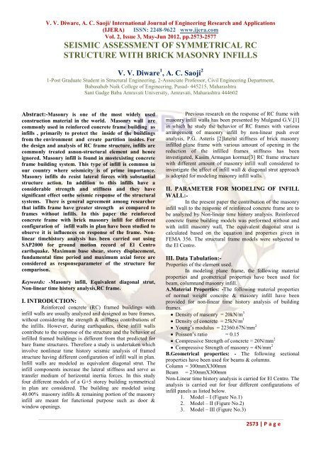 seismic assessment of symmetrical rc structure with brick masonry ...