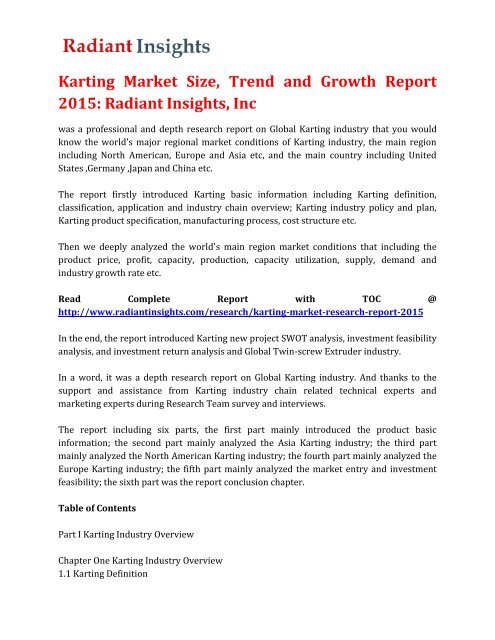 Karting Market Size, Trend and Growth Report 2015