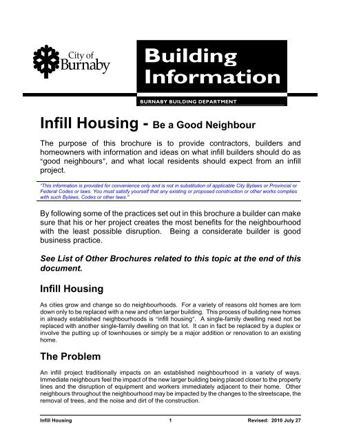 Infill Housing - Be a Good Neighbour - City of Burnaby