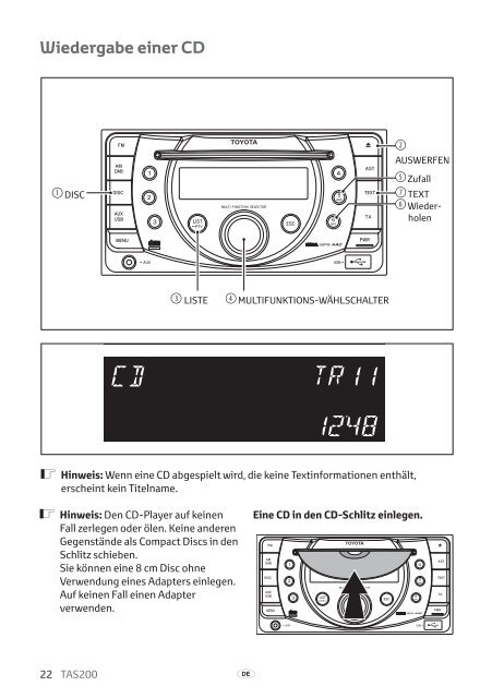 Toyota TAS200 - PZ420-00212-DE - TAS200 (German) - mode d'emploi